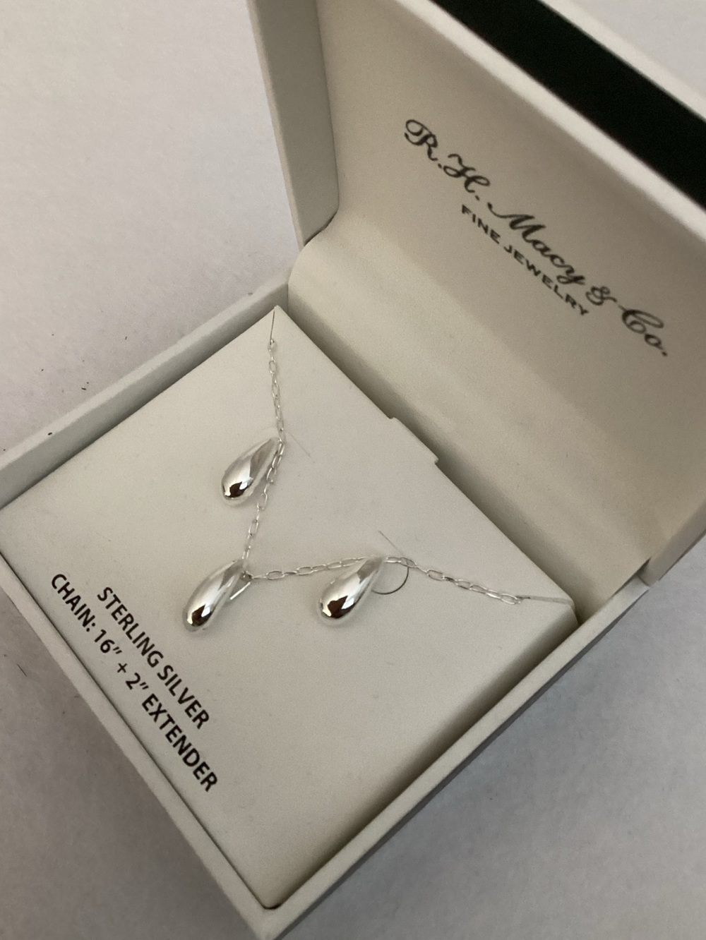 RH Macys Sterling Silver Teardrop Necklace and Earrings Set - Picture 3 of 8